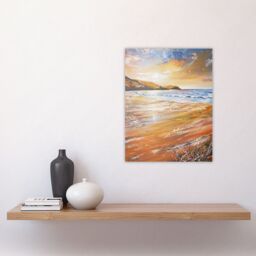 "Artery8 Woolacombe Bay Seaside Sunset Coastal Landscape Wall Art Print in Orange - Size: W24"" x H32""" - thumbnail 4