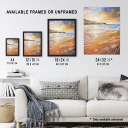 "Artery8 Woolacombe Bay Seaside Sunset Coastal Landscape Wall Art Print in Orange - Size: W24"" x H32""" - thumbnail 3