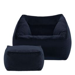 icon Natalia Velvet Adults Bean Bag Armchair & Pouffe, Large Beanbag & Footstool Olive Green in Dark Blue - thumbnail 4