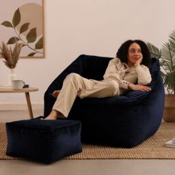 icon Natalia Velvet Adults Bean Bag Armchair & Pouffe, Large Beanbag & Footstool Olive Green in Dark Blue - thumbnail 2