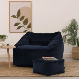 icon Natalia Velvet Adults Bean Bag Armchair & Pouffe, Large Beanbag & Footstool Olive Green in Dark Blue - thumbnail 1
