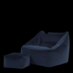 icon Natalia Velvet Adults Bean Bag Armchair & Pouffe, Large Beanbag & Footstool Olive Green in Dark Blue - thumbnail 3