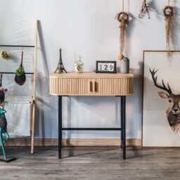 Nordlys Console Table in Metal & Wood with 2 Doors in Brown - thumbnail 2