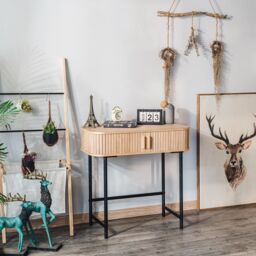 Nordlys Console Table in Metal & Wood with 2 Doors in Brown - thumbnail 3