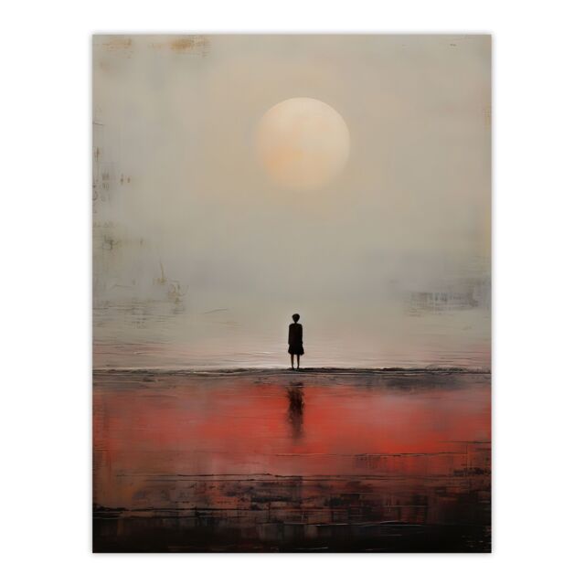 "Artery8 Wall Art Print Alone with the Sea Minimalist Misty Seascape Sunset Poster - Size: W18"" x H24""" - image 1