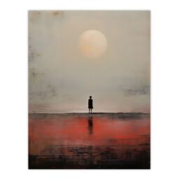 "Artery8 Wall Art Print Alone with the Sea Minimalist Misty Seascape Sunset Poster - Size: W18"" x H24""" - thumbnail 1