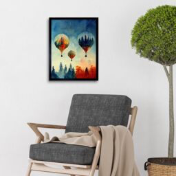 "Artery8 Wall Art Print Forest Reflections On Hot Air Balloons Watercolour Art Framed in Black - Size: W12"" x H16""" - thumbnail 2