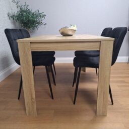 KOSY KOALA Oak Effect Dining Table Set With 4 Black Velvet Chairs Dining Room Furniture in Brown - thumbnail 2