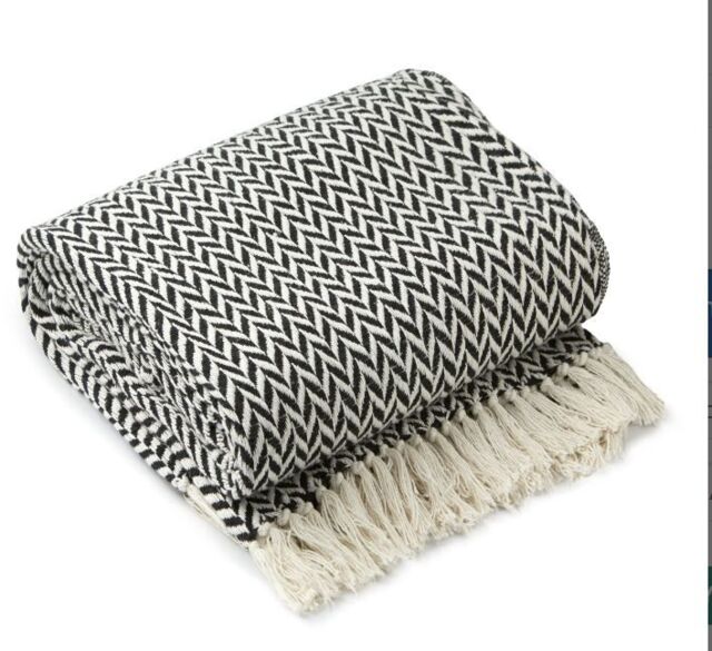 New Edge Blinds Chevron Collection Cotton Throw in Black - Size: 178 cm x 254 cm - image 1