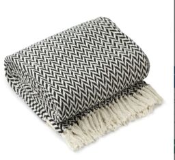 New Edge Blinds Chevron Collection Cotton Throw in Black - Size: 178 cm x 254 cm - thumbnail 1