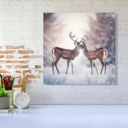 "Warren Reed - Designer Reindeer In The Snow Canvas - Size: W16"" x H16""" - thumbnail 1