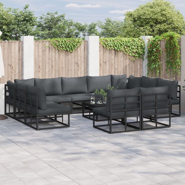 Berkfield Home Garden Sofa Set with Cushion with Pillow 11 pcs Black Aluminium - image 1
