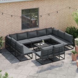 Berkfield Home Garden Sofa Set with Cushion with Pillow 11 pcs Black Aluminium - thumbnail 5