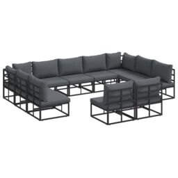 Berkfield Home Garden Sofa Set with Cushion with Pillow 11 pcs Black Aluminium - thumbnail 2