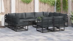 Berkfield Home Garden Sofa Set with Cushion with Pillow 11 pcs Black Aluminium - thumbnail 6