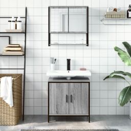 Berkfield Home 2 Piece Bathroom Furniture Set Grey Sonoma Engineered Wood - thumbnail 3