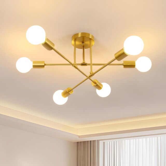 Pheashine Vintage Ceiling Light Ø 60 Cm Six Bulb Industrial Design in Gold - image 1