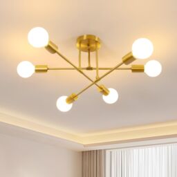 Pheashine Vintage Ceiling Light Ø 60 Cm Six Bulb Industrial Design in Gold - thumbnail 1