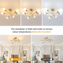 Pheashine Vintage Ceiling Light Ø 60 Cm Six Bulb Industrial Design in Gold - thumbnail 3