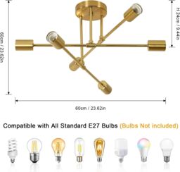 Pheashine Vintage Ceiling Light Ø 60 Cm Six Bulb Industrial Design in Gold - thumbnail 2