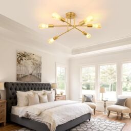 Pheashine Vintage Ceiling Light Ø 60 Cm Six Bulb Industrial Design in Gold - thumbnail 5