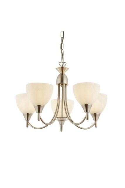 Netlighting Alton 5 Light Multi Arm Ceiling Pendant Satin Chrome Matt Opal Glass E14 in Grey - image 1