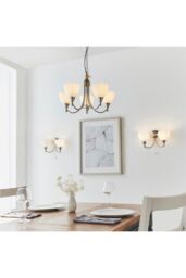 Netlighting Alton 5 Light Multi Arm Ceiling Pendant Satin Chrome Matt Opal Glass E14 in Grey - thumbnail 2