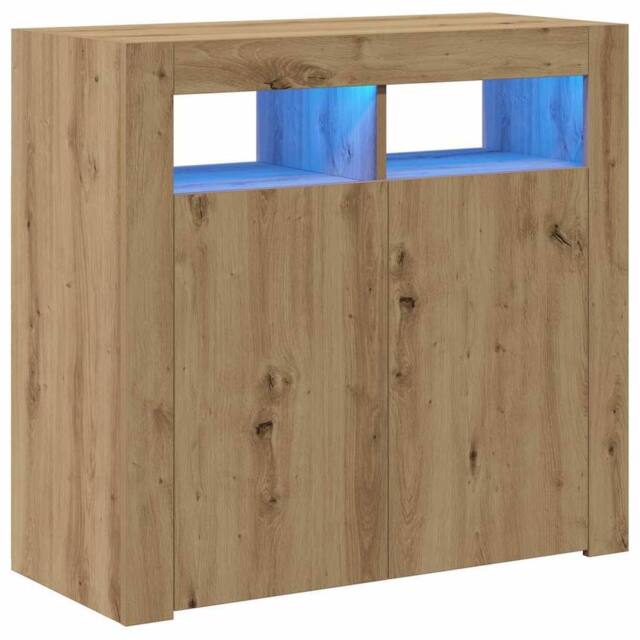 Berkfield Home Sideboard with LED Lights Artisan Oak 80x35x75 cm Engineered Wood in Brown - Size: 80 x 35 x 75 cm - image 1