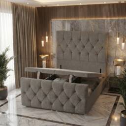 "Somnior Ziggy Storage Ottoman Divan Base 54"" Headboard & 22"" Footboard Linen in Silver - Size: Double"