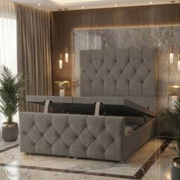 "Somnior Ziggy Storage Ottoman Divan Base 54"" Headboard & 22"" Footboard Linen in Silver - Size: Double" - thumbnail 2
