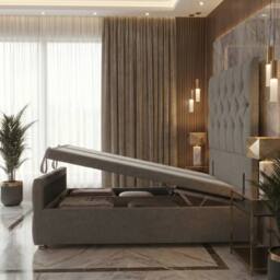 "Somnior Ziggy Storage Ottoman Divan Base 54"" Headboard & 22"" Footboard Linen in Silver - Size: Double" - thumbnail 3