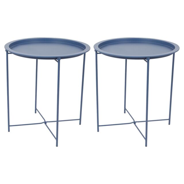 Harbour Housewares Round Steel Tray Tables - Set of 2 in Navy - image 1