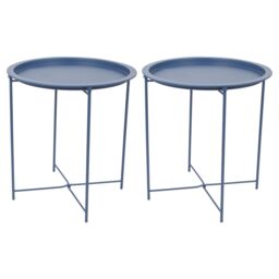 Harbour Housewares Round Steel Tray Tables - Set of 2 in Navy