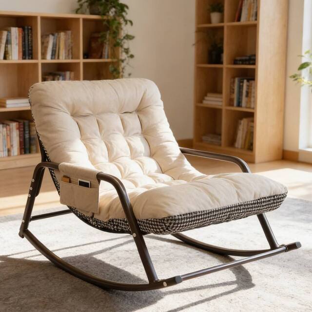 Ventryn Nordic 2-Seater Rocking Lounge Chair Soft Fabric Reversible Sofa in Beige - image 1