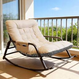 Ventryn Nordic 2-Seater Rocking Lounge Chair Soft Fabric Reversible Sofa in Beige - thumbnail 4