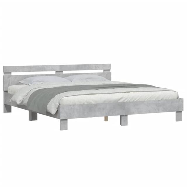 Berkfield Home Durable Bed Frame with LED without Mattress Concrete Grey 160x200 cm - image 1