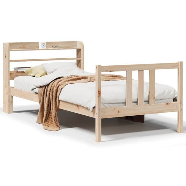 Berkfield Home Bed Frame with Headboard without Mattress 75x190 cm Small Single in Natural - image 1