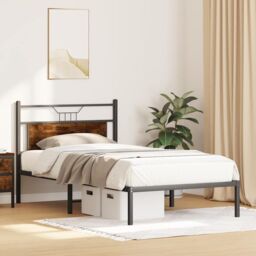 Berkfield Home Bed Frame without Mattress Smoked Oak 100x200 cm Engineered Wood in Brown - thumbnail 4