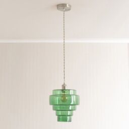 ValueLights Lane Glass 5 Tier Shade Brushed Chrome Ceiling Pendant Light & Bulb in Bright Green - thumbnail 1