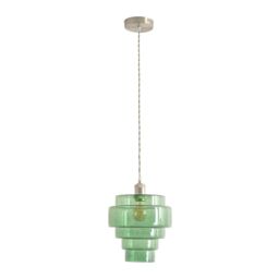 ValueLights Lane Glass 5 Tier Shade Brushed Chrome Ceiling Pendant Light & Bulb in Bright Green - thumbnail 2