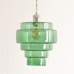 ValueLights Lane Glass 5 Tier Shade Brushed Chrome Ceiling Pendant Light & Bulb in Bright Green - thumbnail 4