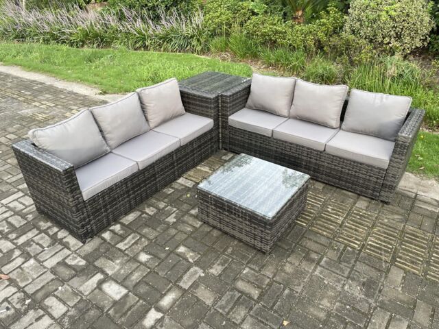 Fimous Rattan Garden Furniture Set 6 Seater Patio Outdoor Lounge Sofa Set with Side Table Square Coffee Table Dark Grey Mixed - image 1