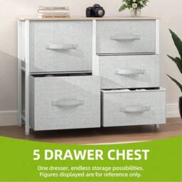 VOGREX Grey Steel Frame 5 Fabric Drawer Storage Chest with Wood Top - thumbnail 3