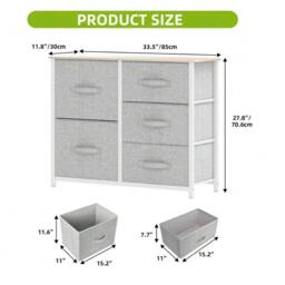 VOGREX Grey Steel Frame 5 Fabric Drawer Storage Chest with Wood Top - thumbnail 6