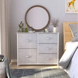 VOGREX Grey Steel Frame 5 Fabric Drawer Storage Chest with Wood Top - thumbnail 2