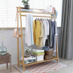 KORVIXA Bamboo Garment Rack Large Clothes Rail Rack in Beige - Size: 900mm - thumbnail 5