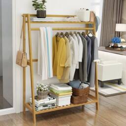 KORVIXA Bamboo Garment Rack Large Clothes Rail Rack in Beige - Size: 900mm - thumbnail 3