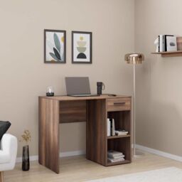 FWStyle 1 Drawer 2 Shelf Home Office Study Desk Walnut Effect in Brown