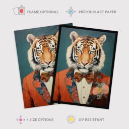 "Wee Blue Coo Wall Art Print Tiger in a Tuxedo Fun Animal Portrait Living Room in Blue - Size: W18"" x H24""" - thumbnail 2
