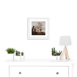 Artery8 Wouwerman The Gray Horse Painting 8X8 Inch Square Wooden Framed Wall Art Print Picture with Mount in White - thumbnail 2